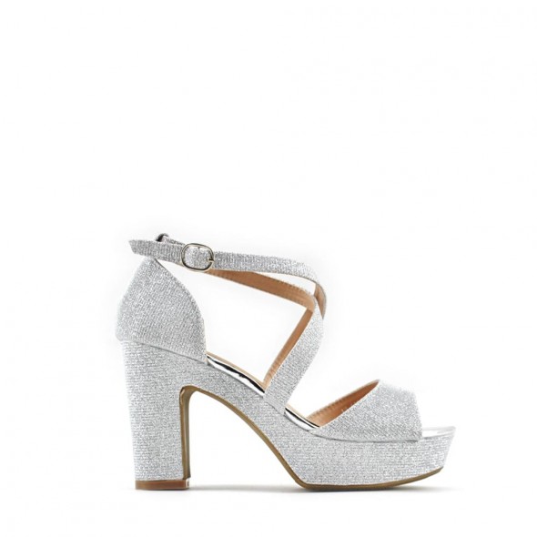 Sandalia Tacón Ancho Plataforma Brillo Fiesta Sandalia Tacón Ancho Plataforma Brillo Fiesta