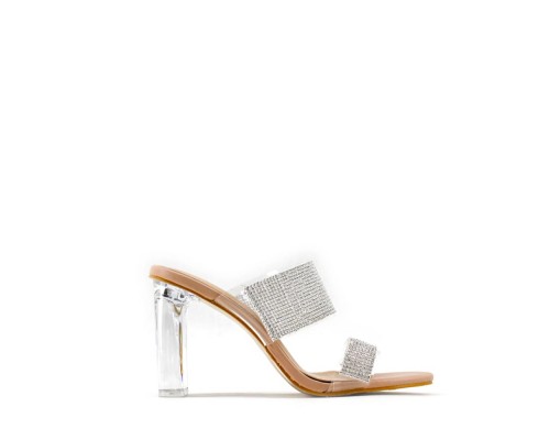 Sandalia Tacón Ancho Tansparente Brillo Sandalia Tacón Ancho Tansparente Brillo
